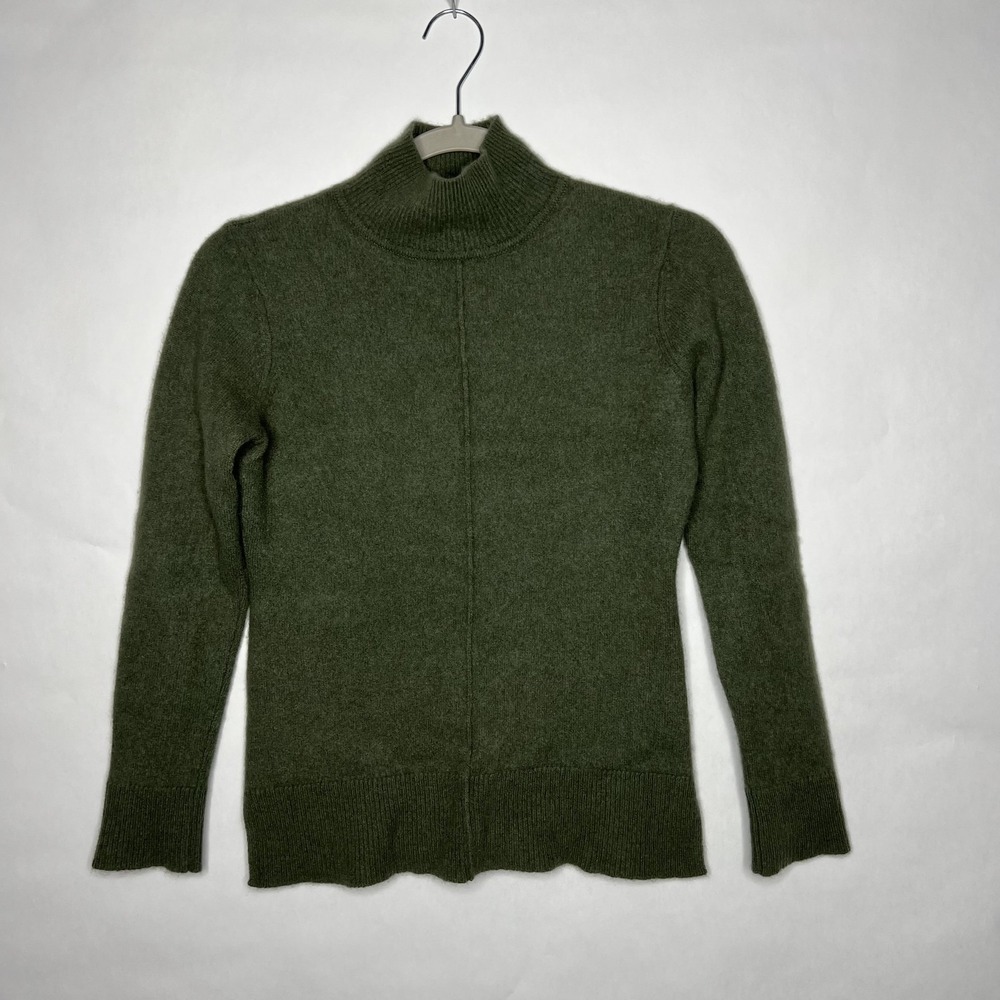41 Hawthorn 100% Cashmere Sweater Womens Small Green Turtleneck Split Hem Knit